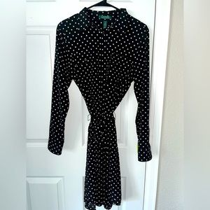 Ralph Lauren Polka Dot Black/White Long Sleeve Dress, size 10